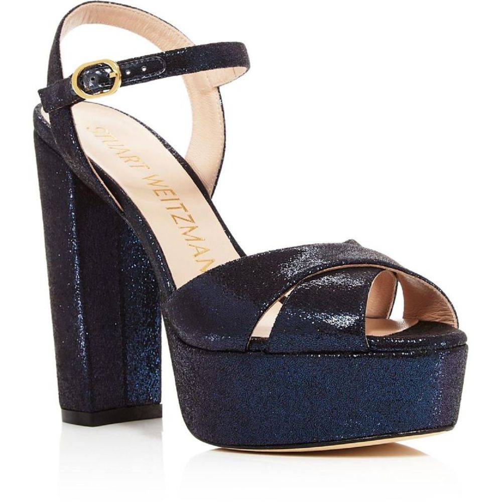 Stuart Weitzman Womens SOLIESSE Blue Iridescent Platform Sandals Heels NWT